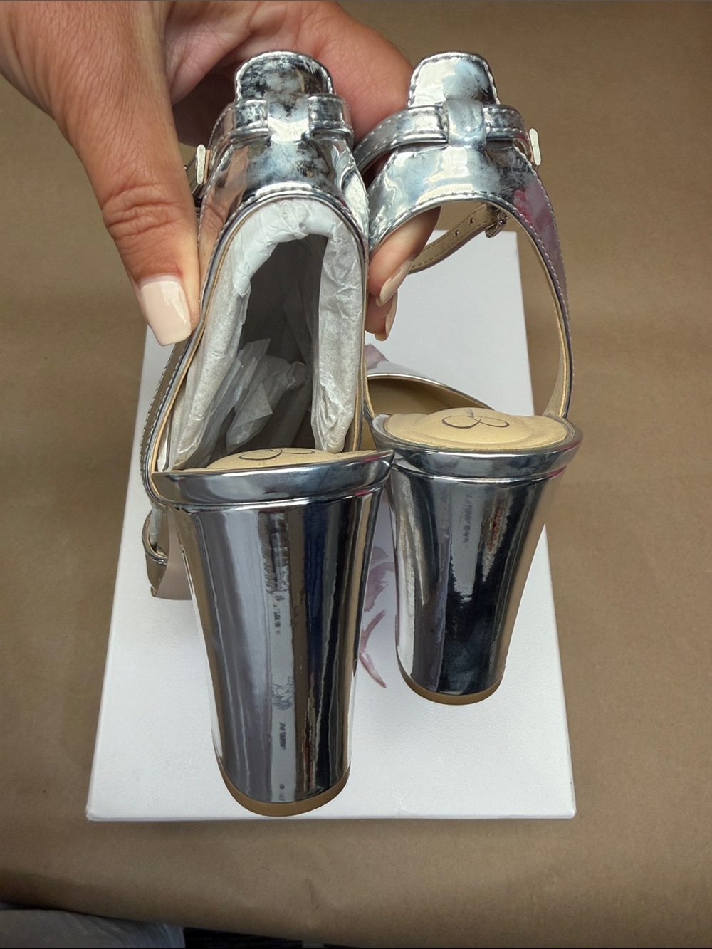 Jessica Simpson Metallic Silver Pointed-Toe Ankle-Strap Block Heels - Picture 4 of 6